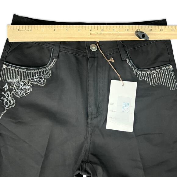 Otto Gi Italy Black Silver Embellished Pockets Bootcut Pants sz 38 / 8 NEW Tags - Picture 4 of 14
